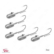 Qty 5 Fishing 3oz Bullet Jig Head 8/0 MUSTAD Hook 32786 Nickel 2x strong Plain