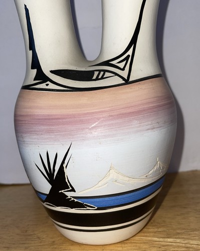 Native American Pottery Navajo Wedding Vase Hand Painted Signed Bale Navajo 10” - Picture 3 of 13