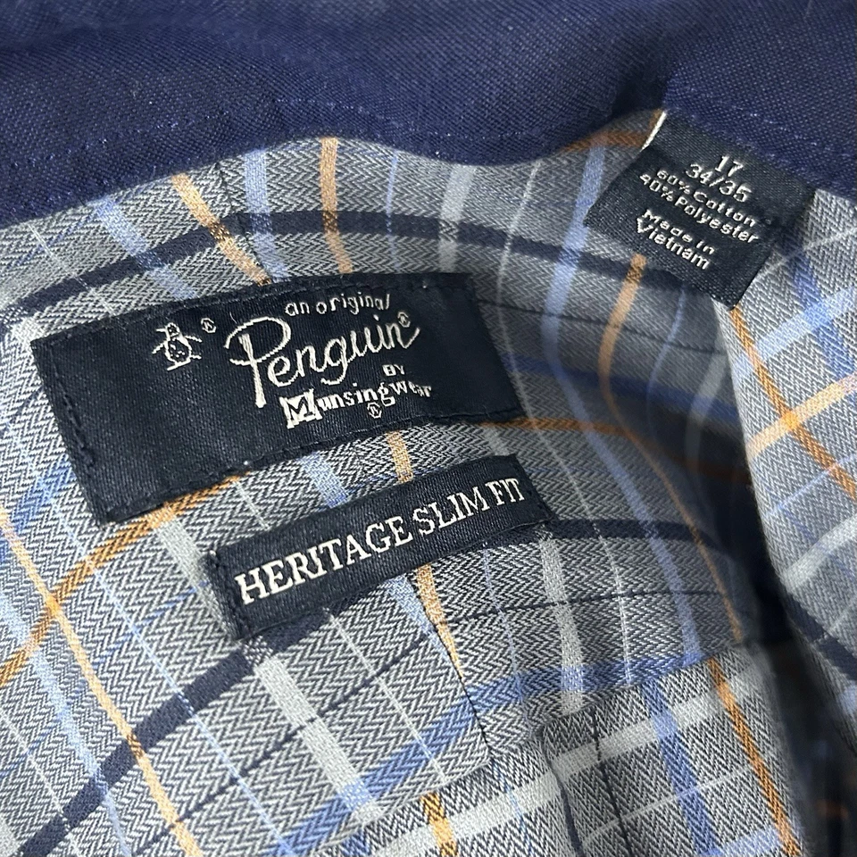 Camisa de Vestir Original Penguin 17 34/35 Heritage Calce Ajustado Gris Mezcla de Algodón a Cuadros Foto 3 de 4