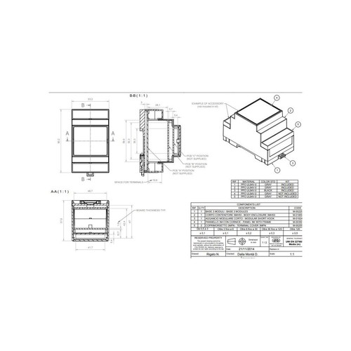 Custodia case 3 moduli guida DIN plastica PPO dimensioni 90 x 53 x 53mm grigio - Foto 2 di 3