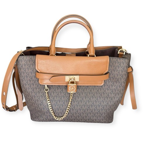 Michael Kors Brown Monogram Medium Tote with Padlock & Chain Shoulder Strap - Picture 7 of 18