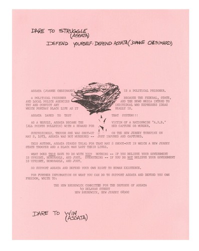 Handbill for the Defense of ASSATA SHAKUR ~1970s Black Liberation Army Trial 1st