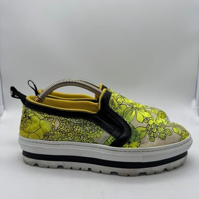 MSGM Womens Floral Platform Slip On Sneakers Yellow Green Made in Italy Size 39