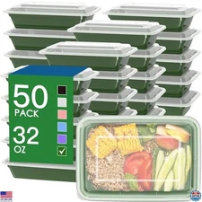 50 Pack 32 oz Reusable Meal Prep Containers - Easy-Open, Leakproof, Food Safe