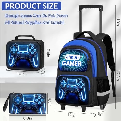 Jungen Rollrucksack für Kinder - 3-teilig Gamer Boys Rolling Blau - Rucksack Set - Bild 3 von 6