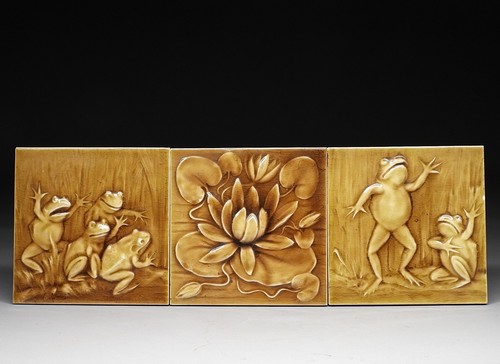 C.1890 A.E. Tile Co. American Arts & Crafts Frosch Lilly Pad Keramikfliesen