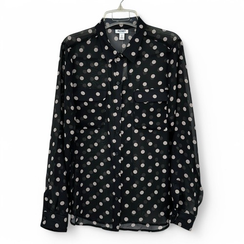 Old Navy Sheer Polka Dot Long Sleeve Button Front Blouse Shirt Size L - Picture 5 of 9