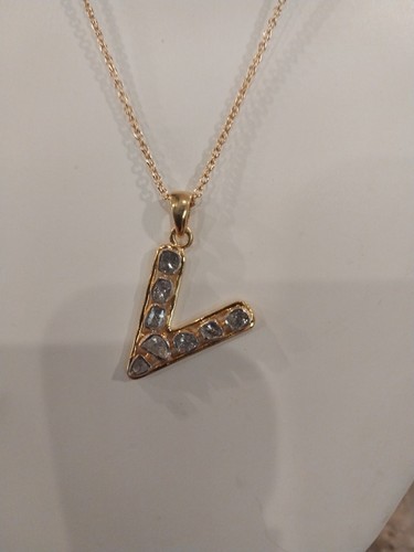 Polki Diamond Initial V Pendant Necklace (20")/18K YG/SS. 0.50 TCW - Picture 2 of 13