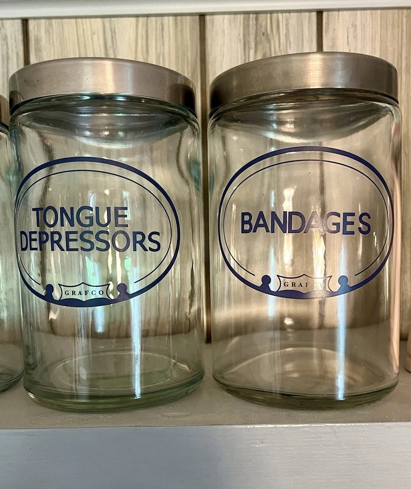 4 botes médicos Glasco con tapas de acero inoxidable gasa, depresores en T, etc. Foto 3 de 4
