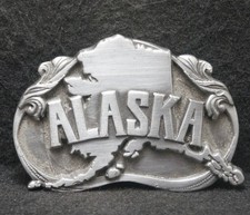 XB23122 NOS VINTAGE 1984   ALASKA   STATE COMMEMORATIVE PEWTER BELT BUCKLE