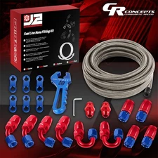 J2 6AN 25FT Nylon Stainless Braided Oil/Fuel Line Hose End Fitting Kit Silver