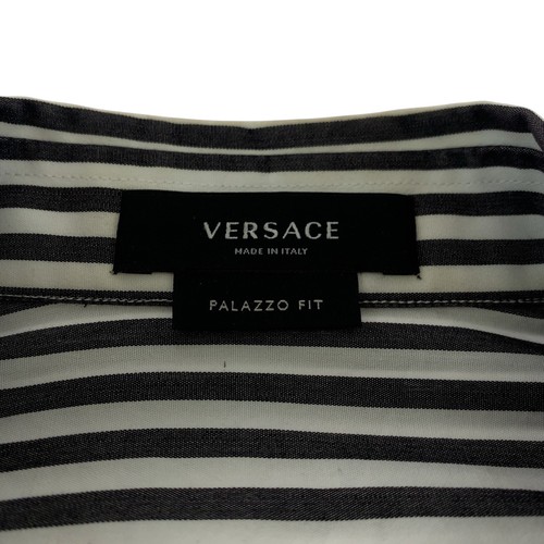 VERSACE Medusa A87413 Long-sleeved shirt striped shirt Gray white cotton - Picture 3 of 10