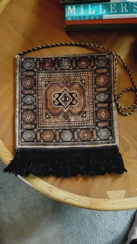 Vintage Elegant Silk Tapestry Carpet Bag Cross Body Purse Handbag Belgium 