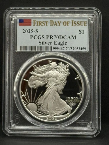 2025-S Proof $1 American Silver Eagle PCGS PR70DCAM FDOI Flag Label