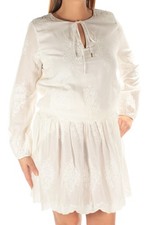 TOMMY HILFIGER Womens Ivory Long Sleeve Above The Knee Blouson Dress Size: 14