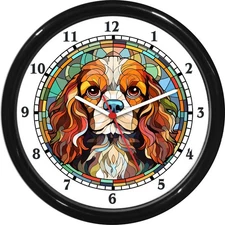 Cavalier King Charles Spaniel in Stained Glass Wall Clock Dog Pet Vet Gift 0825