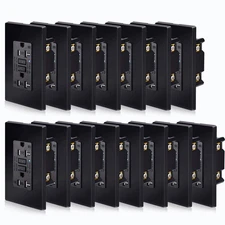 15× 15AMP GFCI GFI Safety Outlet Receptacle TR w/Wall Plate LED Indicator Black