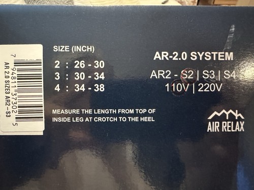 AIR RELAX CLASSIC MODEL AR-2.0 RECOVERY SYSTEM DYNAMIC COMPRESSION MASSAGE BOOTS - Picture 13 of 13