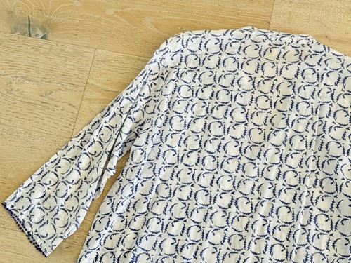 Roberta Rollhase weiß blau Plissee Baumwolle Tunika Top Damen Gr. XL - Bild 10 von 12