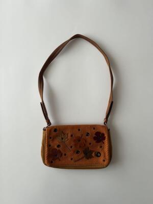 PRADA Shoulder Bag Brown Flower FW1999 Canvas Leather Used