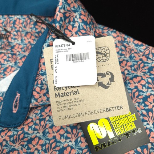 PUMA GOLF POLO SHIRT -M- WHITE PEACH TEAL GREEN FLORAL ALLOVER POLY PERFORMANCE - Picture 4 of 10