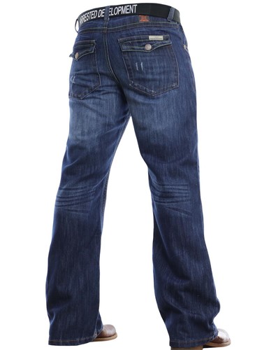 Herren Bootcut breite Beine ausgestellt schwere Denim Jeans mit freiem Gürtel alle Taillengrößen - Bild 4 von 9