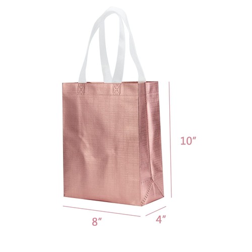 12 Pack Reusable Rose Gold Gift Bags with Handles for Birthday, 8x4x10 Inch - Bild 3 von 3