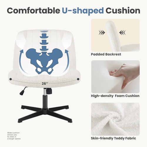 Criss Crossed Leg Armless Office Chair No Wheels, Upholstered Height-adjustable - Picture 43 of 48