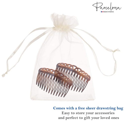 Parcelona French 13 Teeth Crown Small Celluloid Side Hair Combs for Women(2 Pcs) - Picture 14 of 16