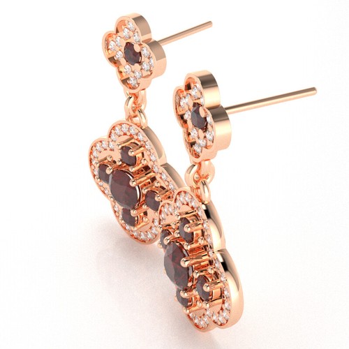 Shamrock Clover Flower Leaf Lab-Created Ruby Diamond Earrings In 14k Gold - Picture 16 of 17