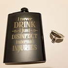 NEW - Drink Injuries - Black Stainless Steel 8 Oz Hip Flask and Funnel - Funny