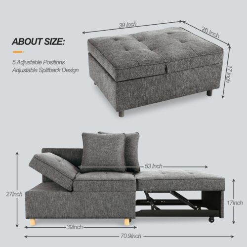 4-in-1 Sleeper Lovesaet Bed w/Adjustable Backrest Folding Ottoman Sofa Bed Chair - Picture 40 of 121