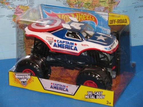 1/24 HOT WHEELS MONSTER JAM TRUCK CAPTAIN AMERICA DIECAST OFF-ROAD **BRAND NEW** - Picture 4 of 10