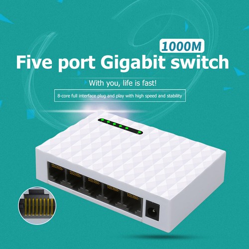5 Port 1000M Desktop Network Switch RJ45 Gigabit Ethernet HUB for Home Monitor - Afbeelding 4 van 8