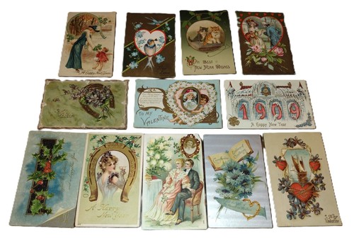 11pc Benjamin Franklin 1 Cent Stamp Lot On 12 Postcards 1908 Valentine New Years - Picture 10 of 24