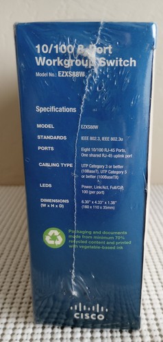Linksys By Cisco 10/100 8-Port Workgroup Switch Model EZXS88W New In Sealed Box - Picture 7 of 8