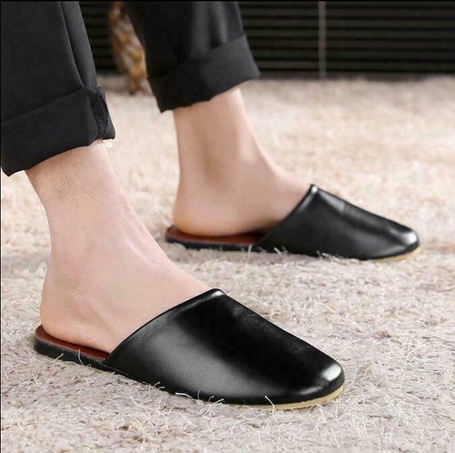 Mens Luxury Leisure Indoor/Outdoor Flat Shoes Leather Closed Toes House Slippers - Bild 4 von 7