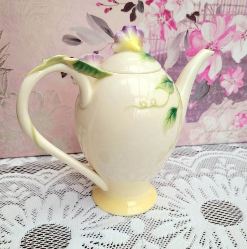 Franz Porcelain Coffee Pot Sweet Pea, 3D Flowers, Pretty Tableware FZ00416 - Picture 4 of 10