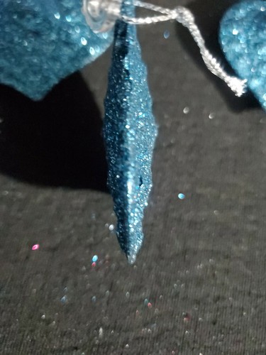 New ~ 8 Bright Turquoise Dimentional Glitter Christmas Tree Plastic Ornaments - Imagen 3 de 5