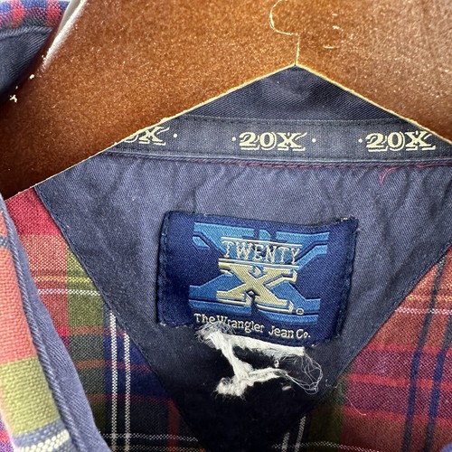Wrangler Twenty X Camicia Uomo Grande Bottone Plaid Twill Western Cowboy LEGGI - Foto 9 di 13