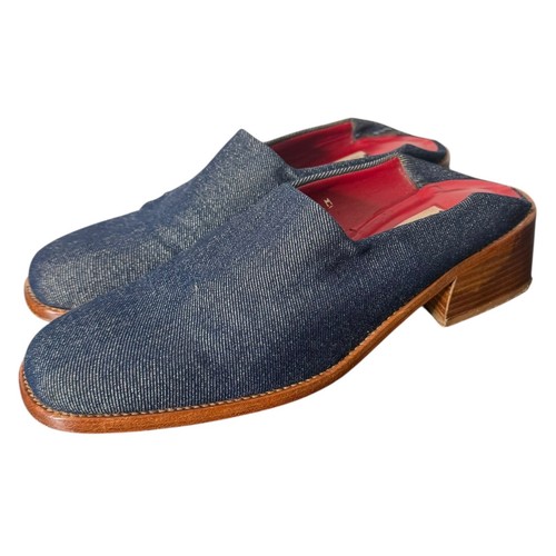 Donald J Pliner Block Heel Denim Mules Womens 6 Blue Jean Slip On Loafers