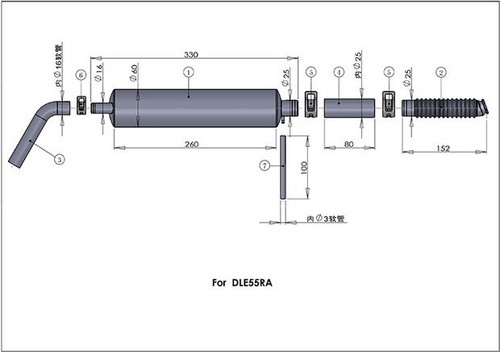 Tubo de conexión de cabezal de curva flexible original DLE para silenciador de motor DLE55RA - Imagen 2 de 7
