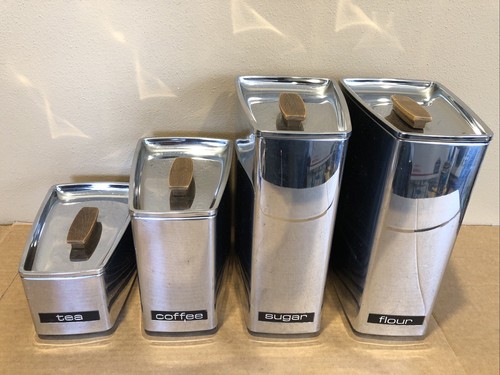 Vintage LINCOLN BEAUTYWARE WEDGE CANISTER SET (4). Chrome