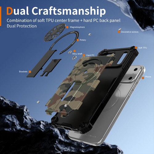 For iPhone 16 Pro Max 15 14 13 12 11 Phone Cove Camouflage Magnetic Bracket Case - 第 6/16 張圖片
