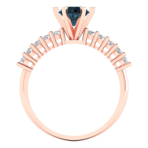 1.05Ct Round Cut Natural London Blue Topaz Engagement Ring, 14K Rose Gold - Picture 4 of 11