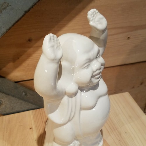 Vaso fioriera Buddha sorridente ceramica bianca Benihana vintage - fienile swanky - Foto 6 di 12