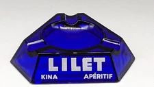 Vintage French Blue Glass LILET Lillet Aperitif Bistro Ashtray by Magnier Blangy
