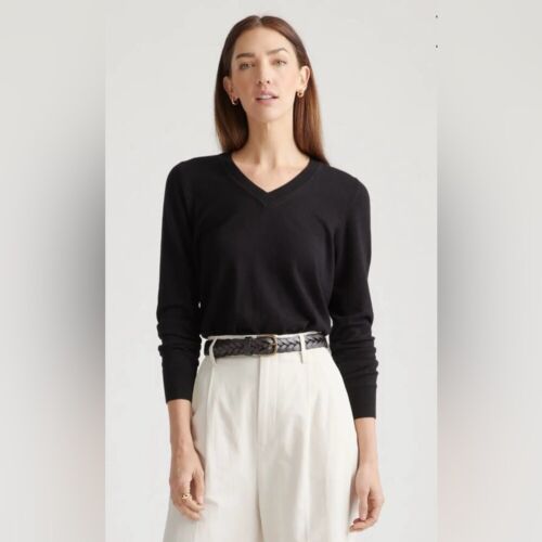 Quitte leichter Baumwoll Kaschmir V-Ausschnitt Pullover Basics Capsule zeitlose Klammer
