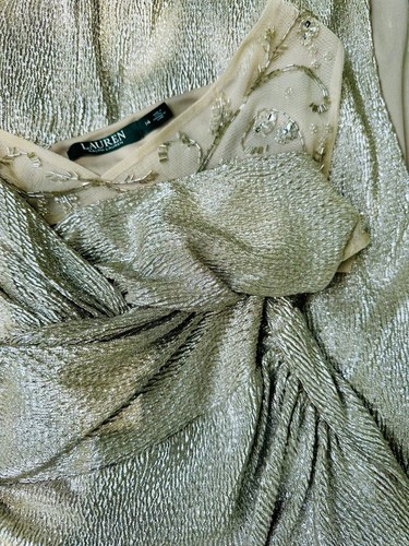 VTG 90s Ralph Lauren Silver Lame Beaded Sequin Sleeveless Long Gown US 14 Formal - Picture 15 of 15