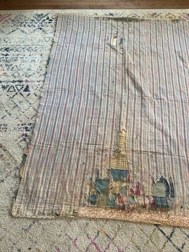 Vintage Quilt Hand Stitched Unfinished Damaged 52x70 - Picture 7 of 9